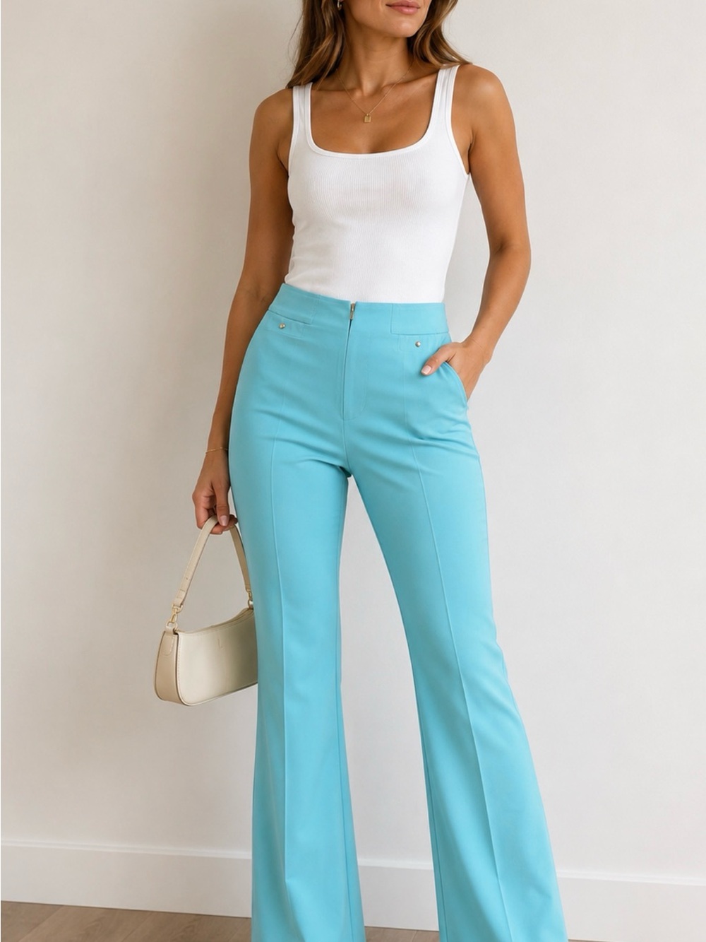 Cache Aqua Blue Boot-Cut Flare Pants